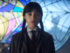 Wednesday addams in front of spiderweb window from wednesday