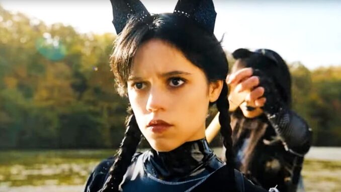 4525 jenna ortega as wednesday addams wearing catsuit and rowing in wednesday